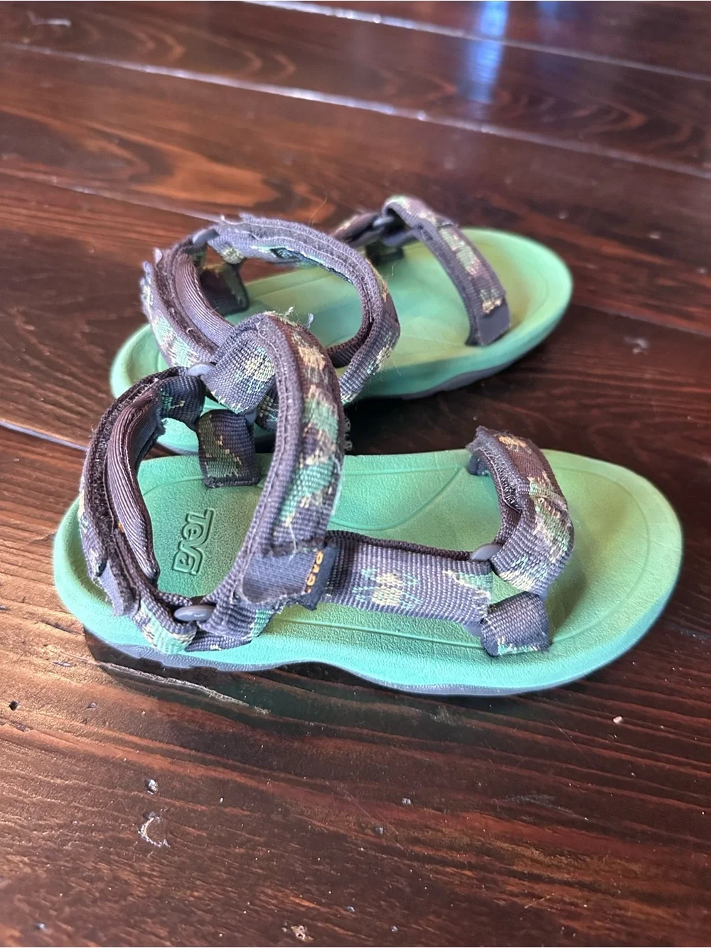 Teva Kids Mint Green Footbed Sandals with Patterned Critter Gray Straps